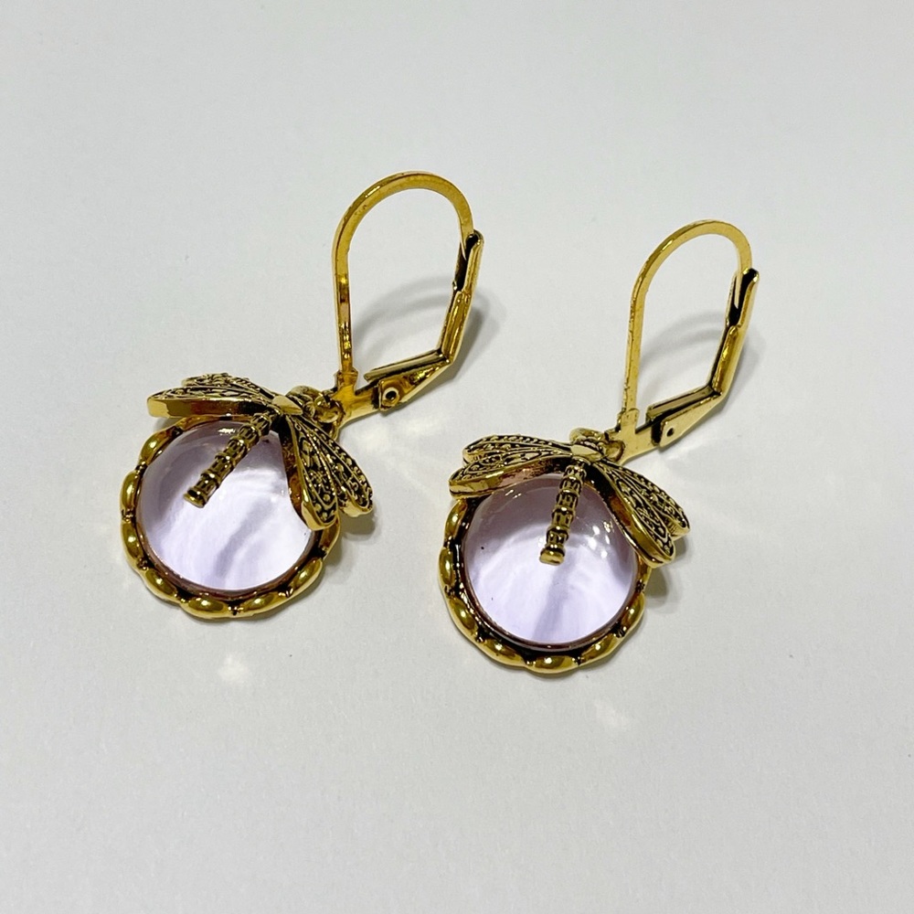 Elegant Gold and Light Purple Dragonfly Earrings